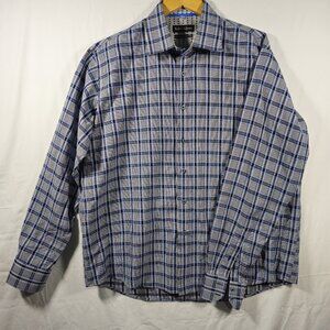 Bullock & Jones Windowpane Plaid Shirt Gray/Black/ Blue Button Up Long Sleeve XL